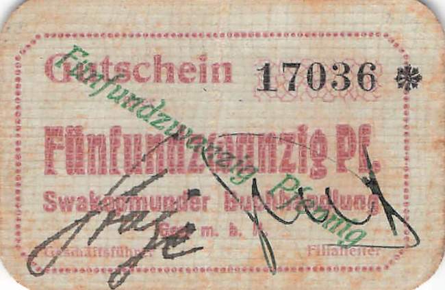 25 Pfenngi Swakopmunder Buchhandlung 1915 ro. 951a